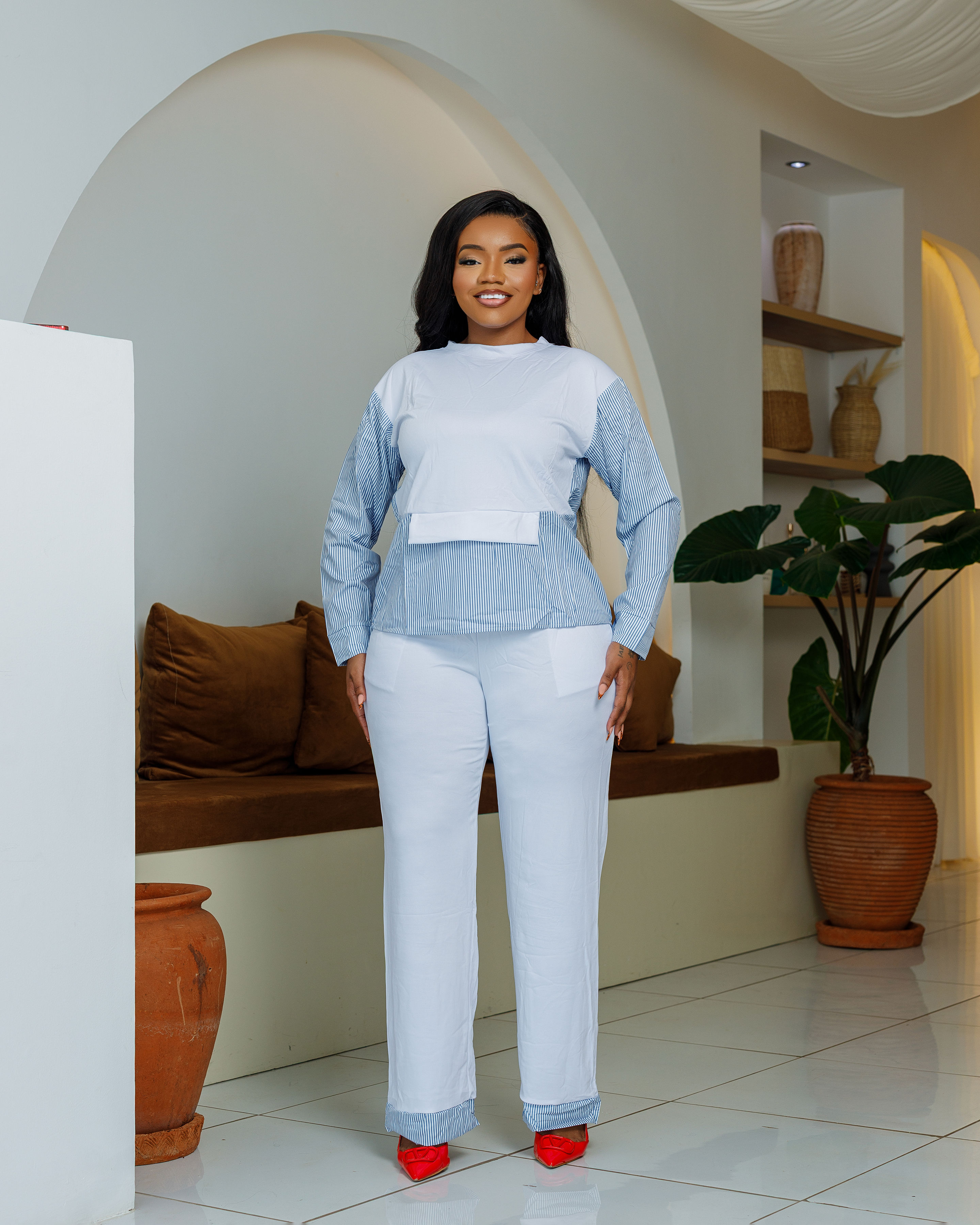 Striped Colour-Block Top & Trouser Set