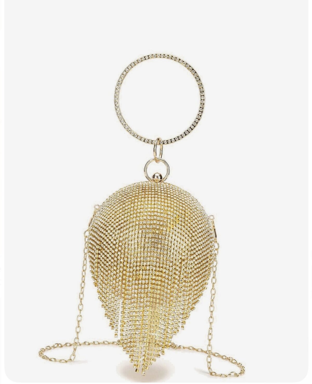 Rhinestone Round Fringe Clutch