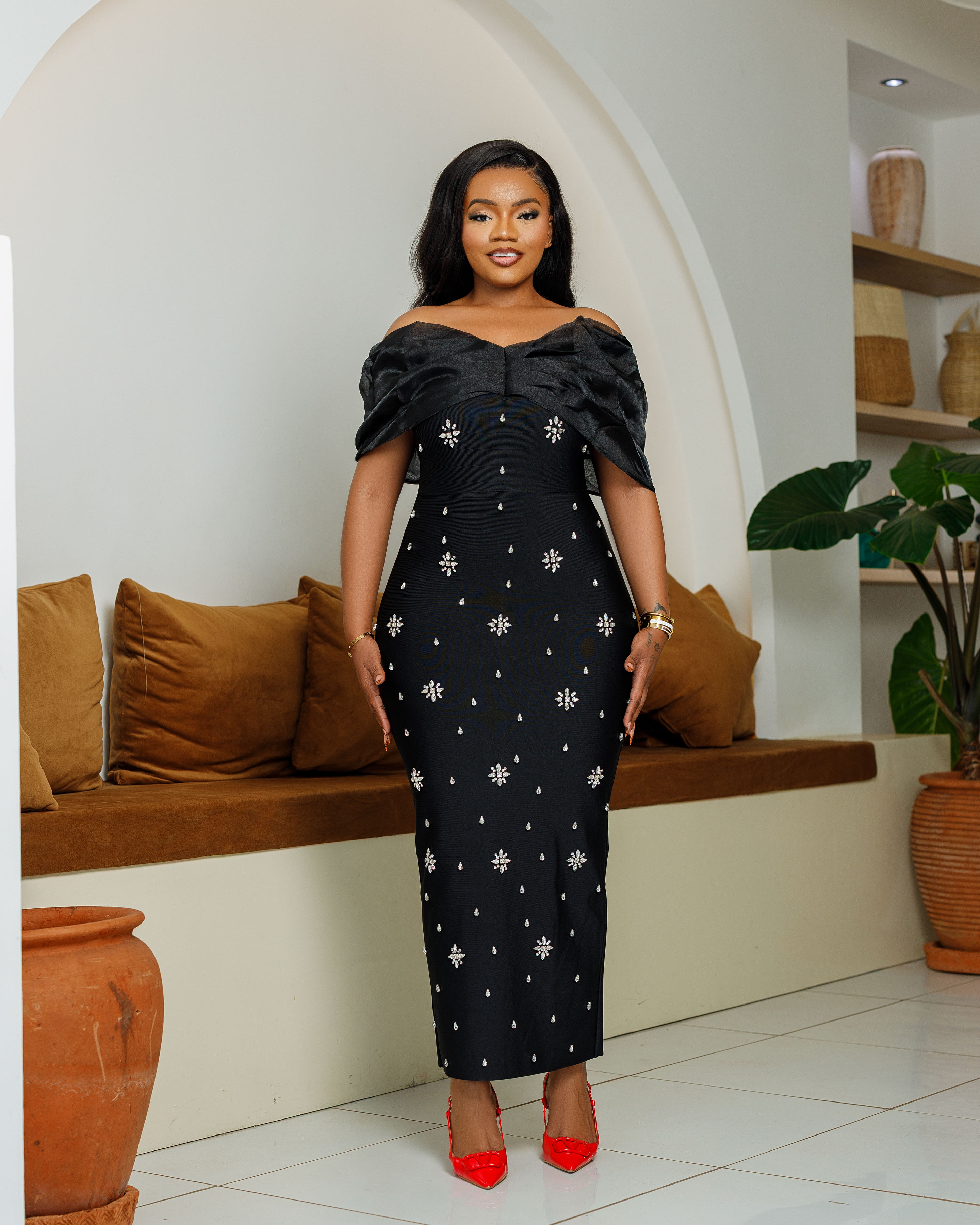 Embellished Off-Shoulder Bandage Dress