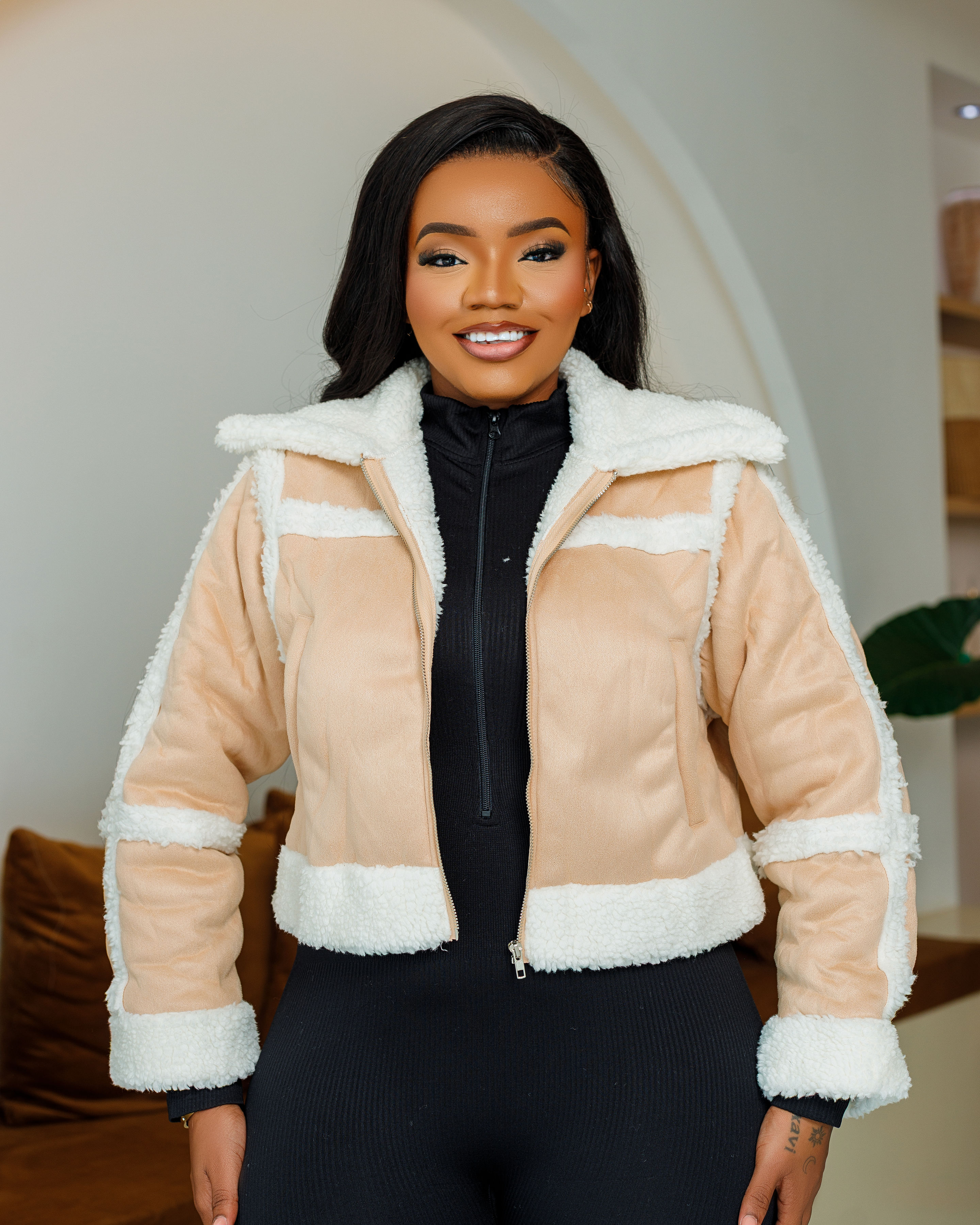 Cropped Fluffy Shearling Jacket