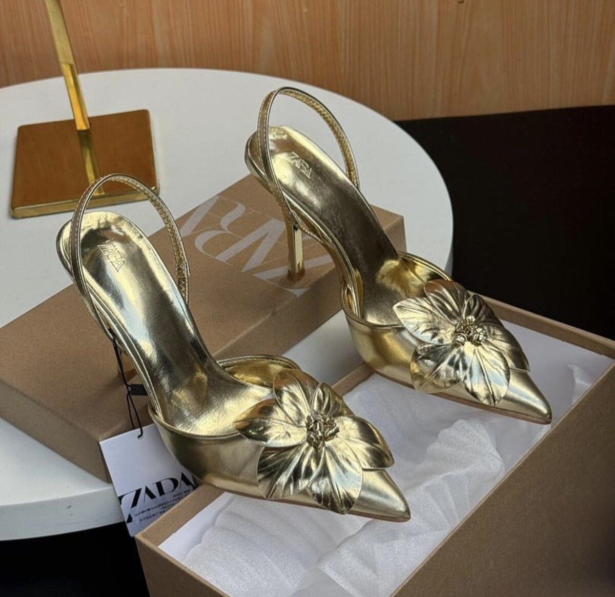 Zara Gold Floral Slingback Heels