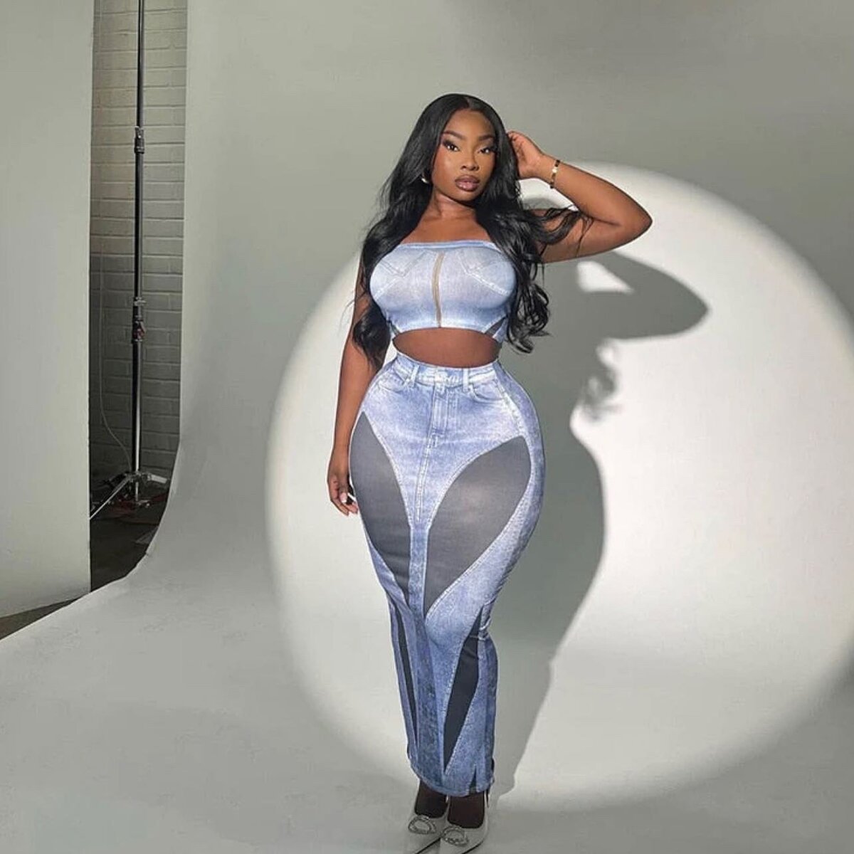 Denim-Look Cutout Skirt Set