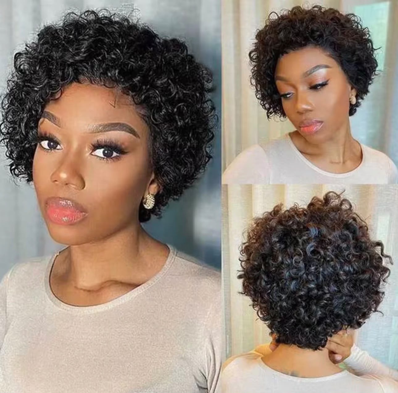 13x4 Water Curl Full Frontal Pixie Cut